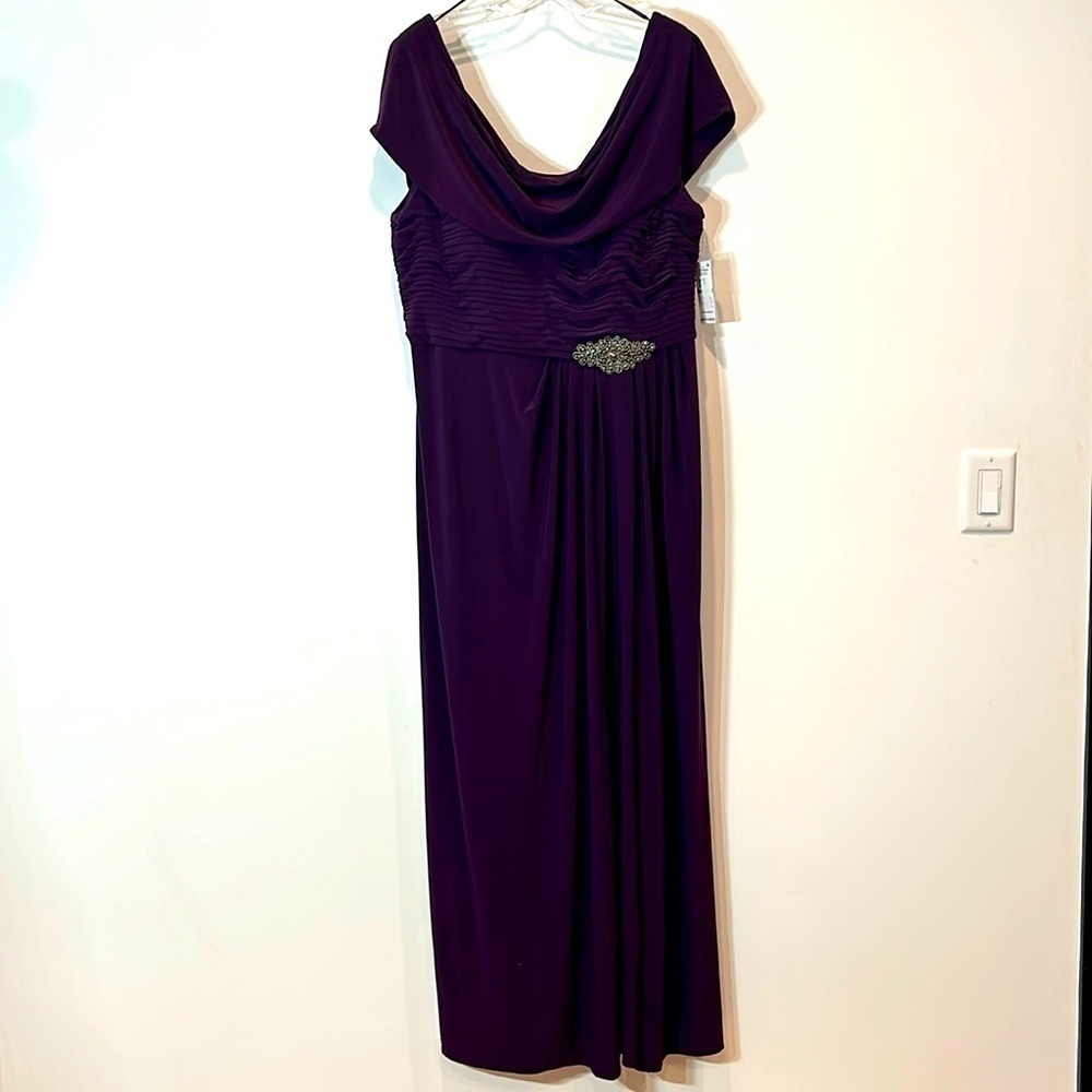Alex Evenings Cowl Neck Beaded Waist Gown Plus size 18 eggplant mother of bride - Picture 2 of 11